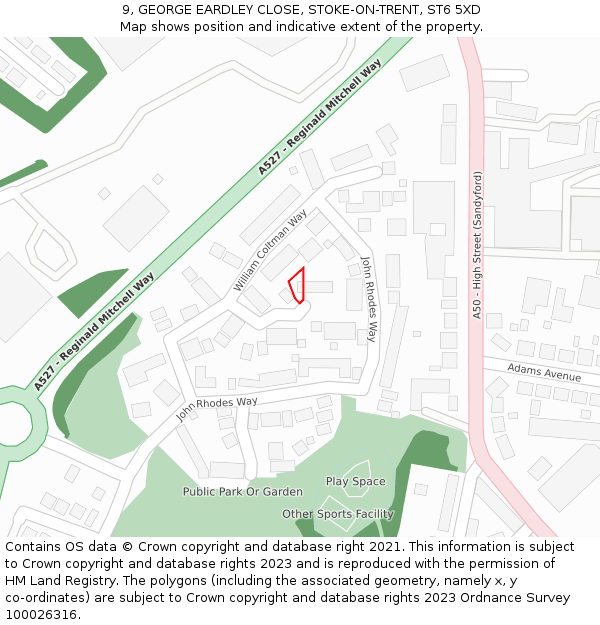 9, GEORGE EARDLEY CLOSE, STOKE-ON-TRENT, ST6 5XD: Location map and indicative extent of plot