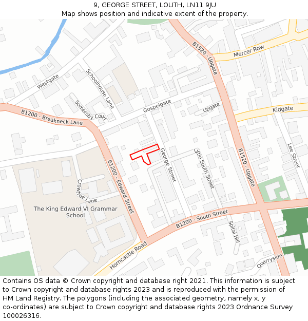 9, GEORGE STREET, LOUTH, LN11 9JU: Location map and indicative extent of plot