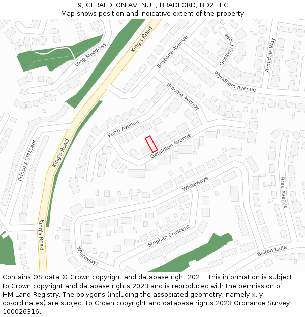 9, GERALDTON AVENUE, BRADFORD, BD2 1EG: Location map and indicative extent of plot