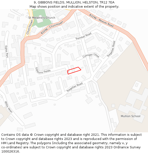 9, GIBBONS FIELDS, MULLION, HELSTON, TR12 7EA: Location map and indicative extent of plot
