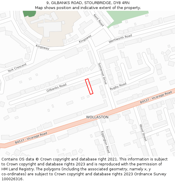 9, GILBANKS ROAD, STOURBRIDGE, DY8 4RN: Location map and indicative extent of plot