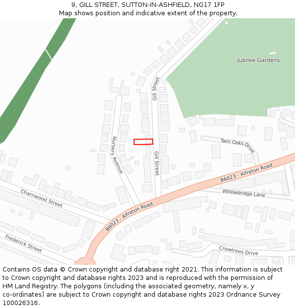 9, GILL STREET, SUTTON-IN-ASHFIELD, NG17 1FP: Location map and indicative extent of plot