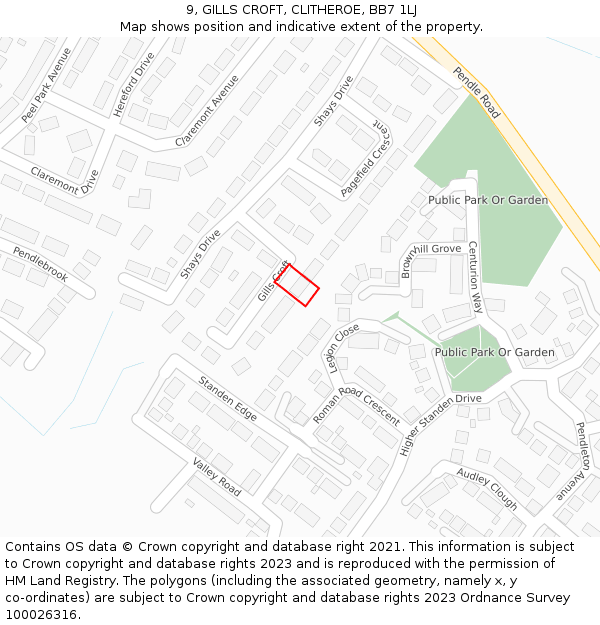 9, GILLS CROFT, CLITHEROE, BB7 1LJ: Location map and indicative extent of plot