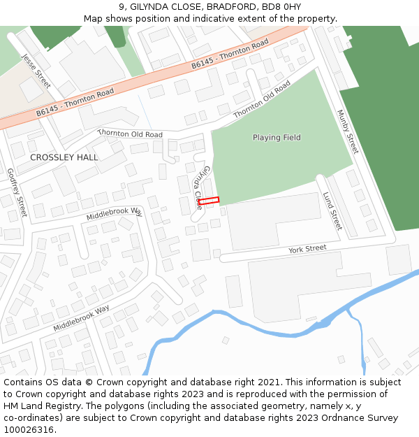 9, GILYNDA CLOSE, BRADFORD, BD8 0HY: Location map and indicative extent of plot