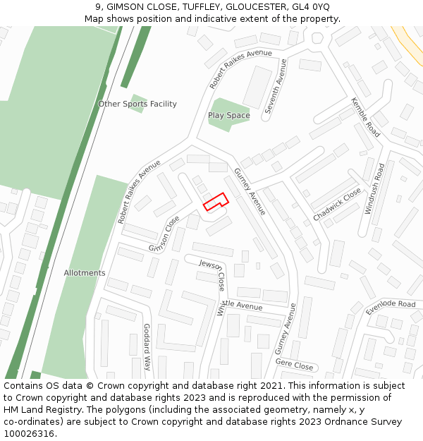 9, GIMSON CLOSE, TUFFLEY, GLOUCESTER, GL4 0YQ: Location map and indicative extent of plot
