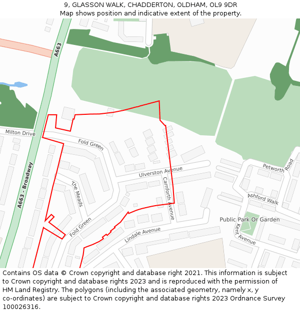 9, GLASSON WALK, CHADDERTON, OLDHAM, OL9 9DR: Location map and indicative extent of plot