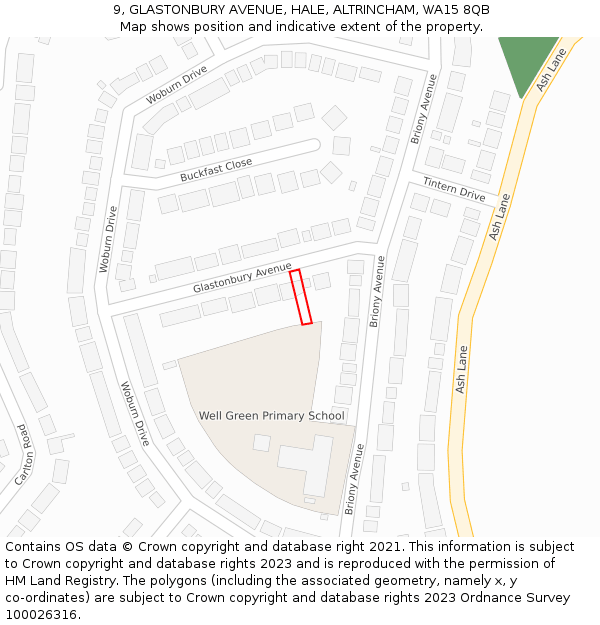 9, GLASTONBURY AVENUE, HALE, ALTRINCHAM, WA15 8QB: Location map and indicative extent of plot