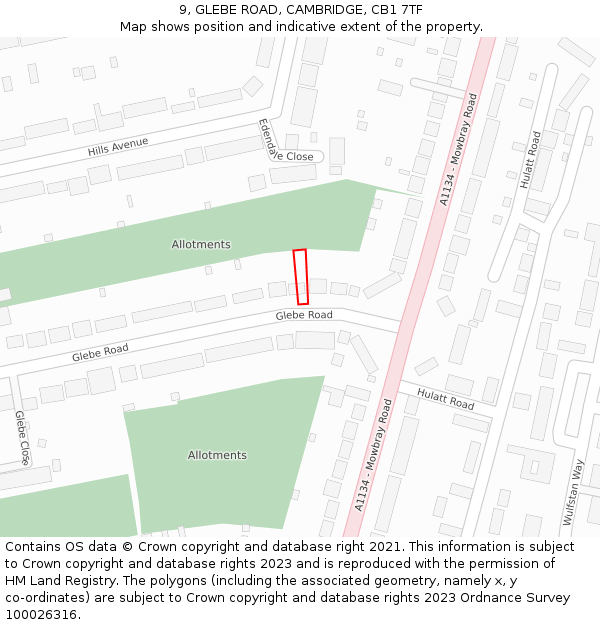 9, GLEBE ROAD, CAMBRIDGE, CB1 7TF: Location map and indicative extent of plot