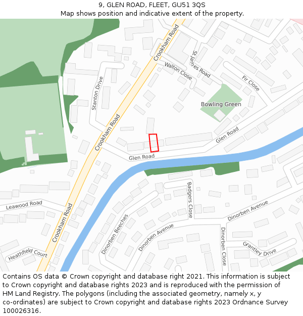 9, GLEN ROAD, FLEET, GU51 3QS: Location map and indicative extent of plot