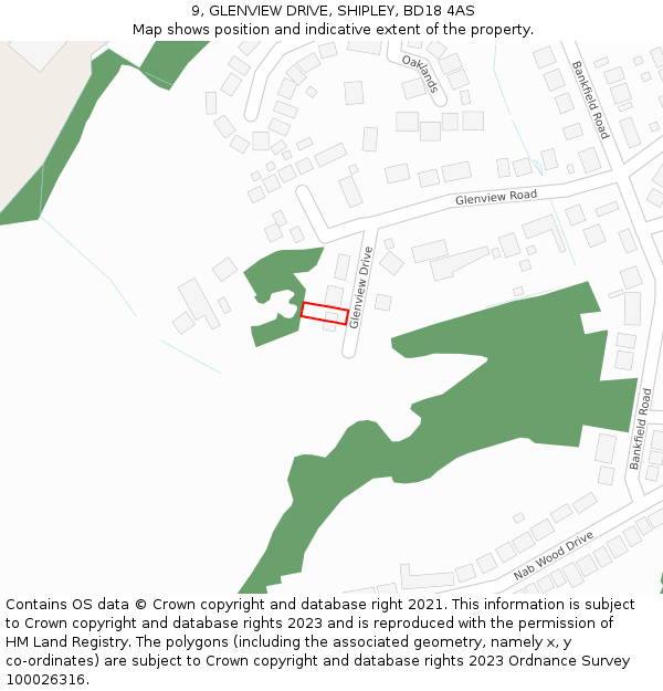 9, GLENVIEW DRIVE, SHIPLEY, BD18 4AS: Location map and indicative extent of plot