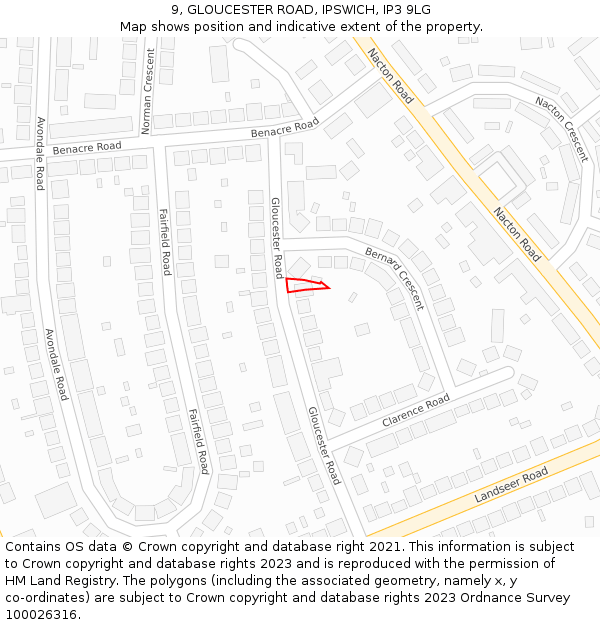 9, GLOUCESTER ROAD, IPSWICH, IP3 9LG: Location map and indicative extent of plot