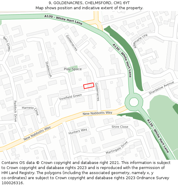 9, GOLDENACRES, CHELMSFORD, CM1 6YT: Location map and indicative extent of plot