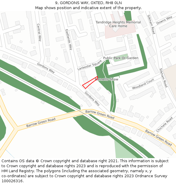 9, GORDONS WAY, OXTED, RH8 0LN: Location map and indicative extent of plot