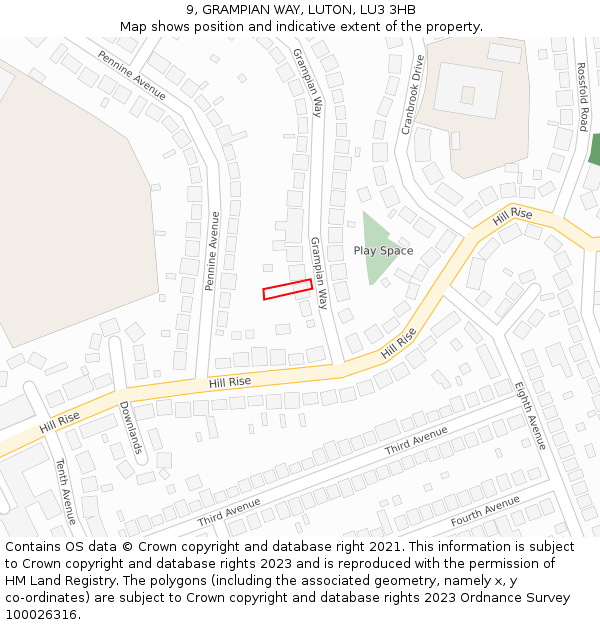 9, GRAMPIAN WAY, LUTON, LU3 3HB: Location map and indicative extent of plot