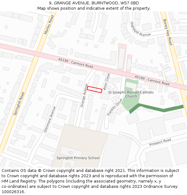 9, GRANGE AVENUE, BURNTWOOD, WS7 0BD: Location map and indicative extent of plot