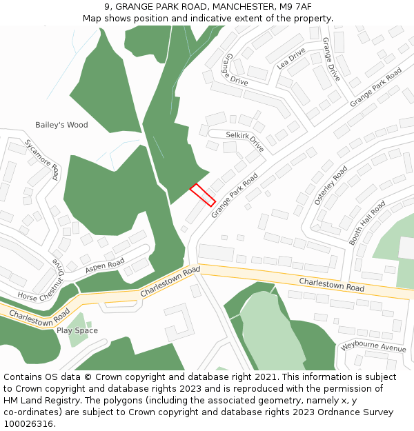 9, GRANGE PARK ROAD, MANCHESTER, M9 7AF: Location map and indicative extent of plot
