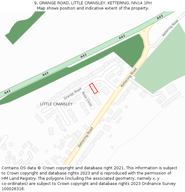 9, GRANGE ROAD, LITTLE CRANSLEY, KETTERING, NN14 1PH: Location map and indicative extent of plot