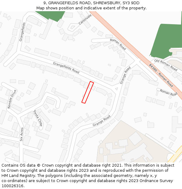 9, GRANGEFIELDS ROAD, SHREWSBURY, SY3 9DD: Location map and indicative extent of plot