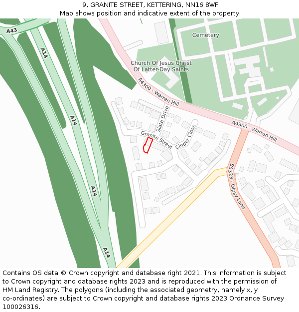9, GRANITE STREET, KETTERING, NN16 8WF: Location map and indicative extent of plot