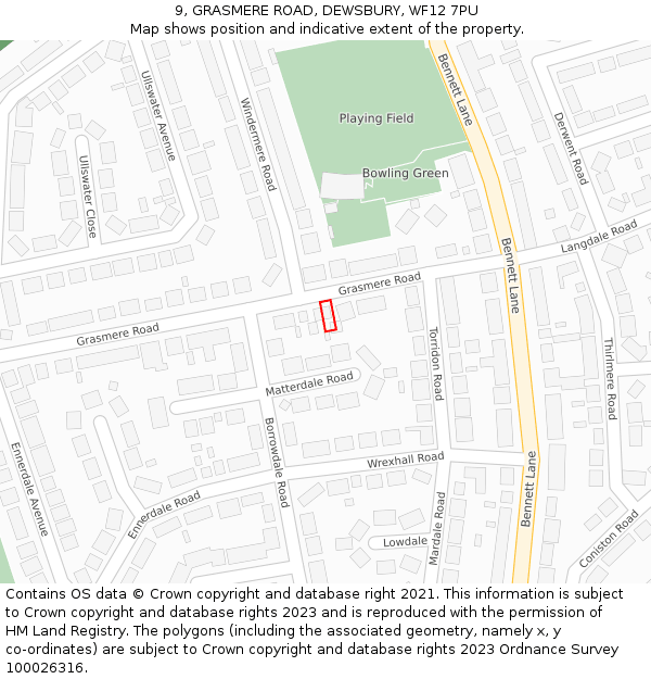 9, GRASMERE ROAD, DEWSBURY, WF12 7PU: Location map and indicative extent of plot