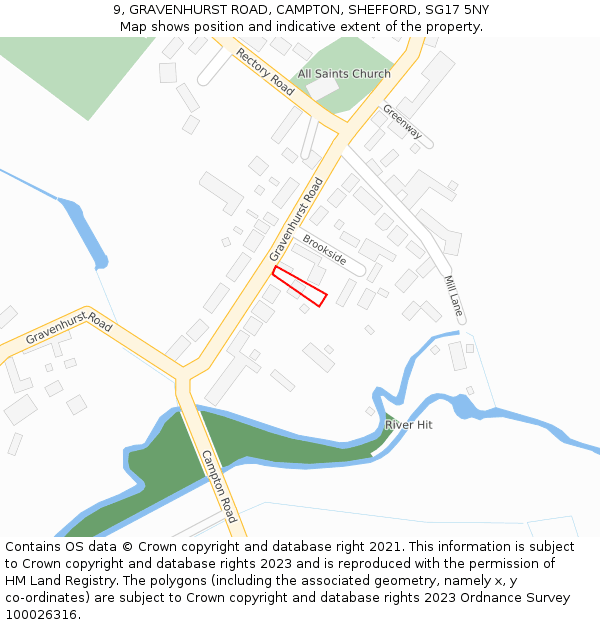 9, GRAVENHURST ROAD, CAMPTON, SHEFFORD, SG17 5NY: Location map and indicative extent of plot