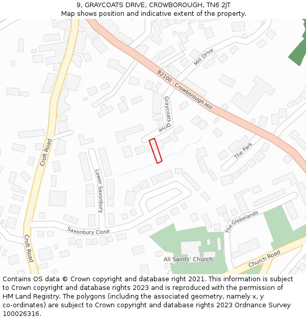 9, GRAYCOATS DRIVE, CROWBOROUGH, TN6 2JT: Location map and indicative extent of plot