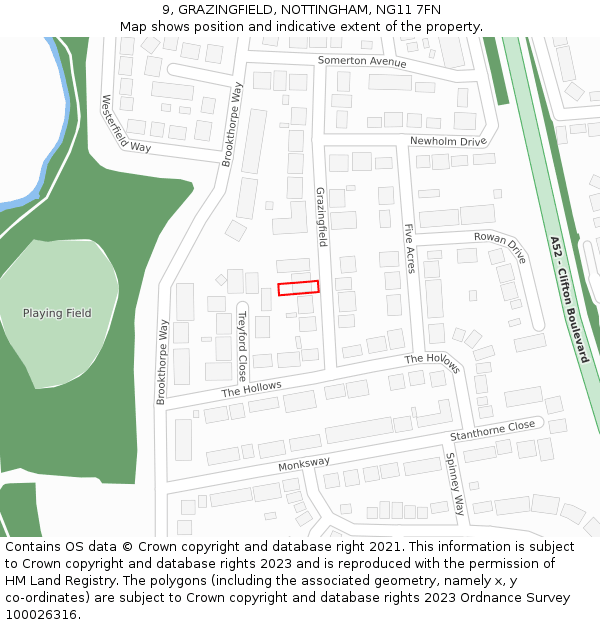 9, GRAZINGFIELD, NOTTINGHAM, NG11 7FN: Location map and indicative extent of plot
