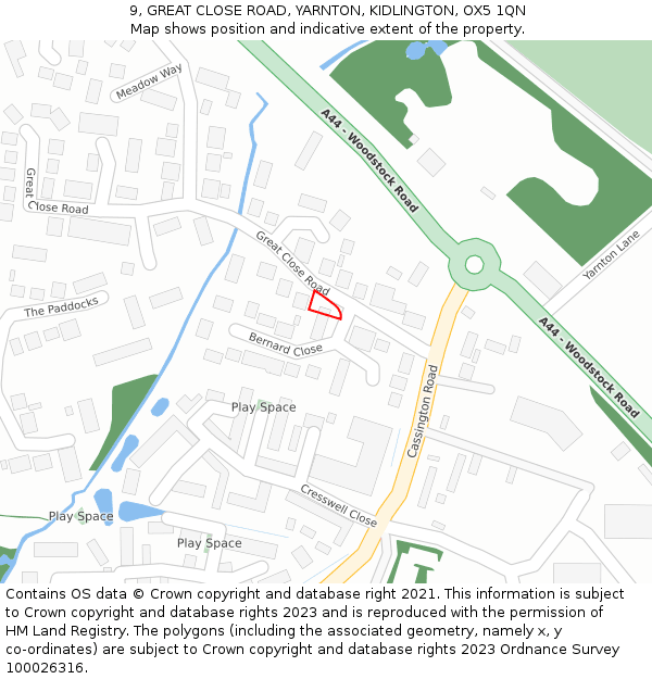 9, GREAT CLOSE ROAD, YARNTON, KIDLINGTON, OX5 1QN: Location map and indicative extent of plot
