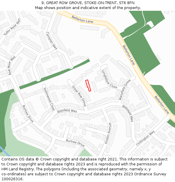 9, GREAT ROW GROVE, STOKE-ON-TRENT, ST6 8FN: Location map and indicative extent of plot