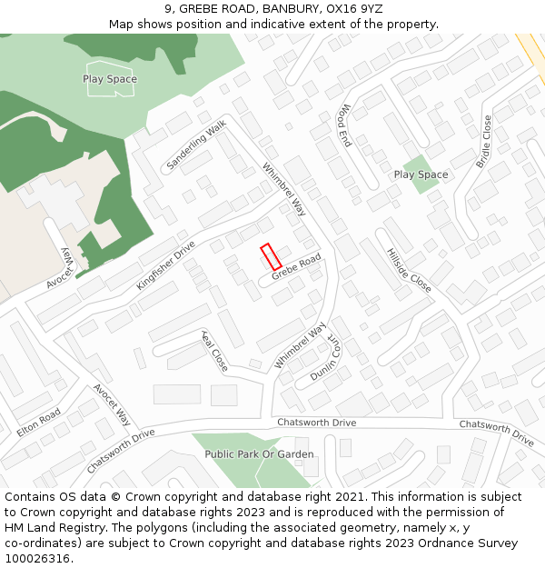 9, GREBE ROAD, BANBURY, OX16 9YZ: Location map and indicative extent of plot