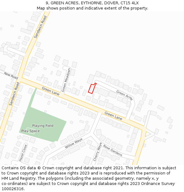 9, GREEN ACRES, EYTHORNE, DOVER, CT15 4LX: Location map and indicative extent of plot