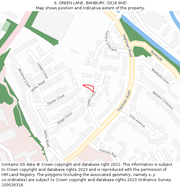 9, GREEN LANE, BANBURY, OX16 9HD: Location map and indicative extent of plot