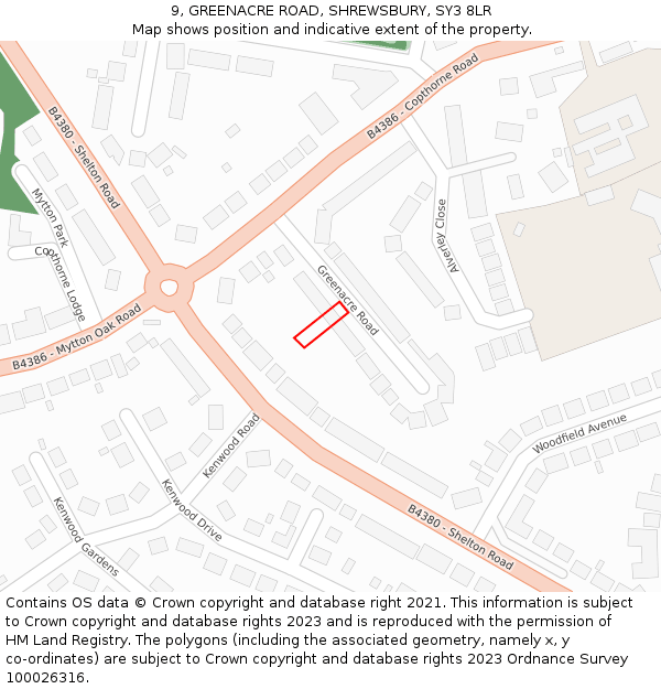 9, GREENACRE ROAD, SHREWSBURY, SY3 8LR: Location map and indicative extent of plot