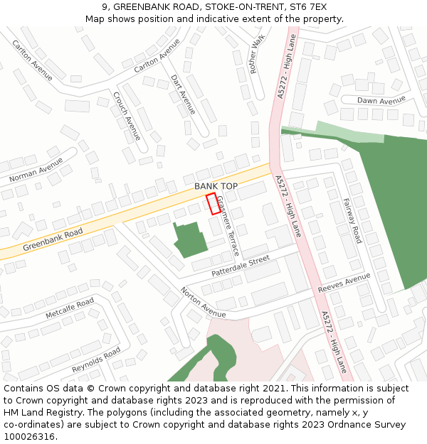 9, GREENBANK ROAD, STOKE-ON-TRENT, ST6 7EX: Location map and indicative extent of plot