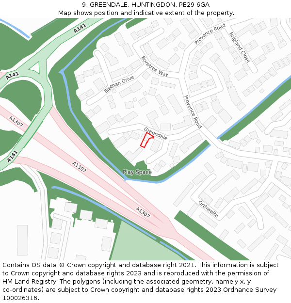 9, GREENDALE, HUNTINGDON, PE29 6GA: Location map and indicative extent of plot