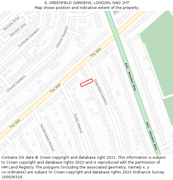 9, GREENFIELD GARDENS, LONDON, NW2 1HT: Location map and indicative extent of plot