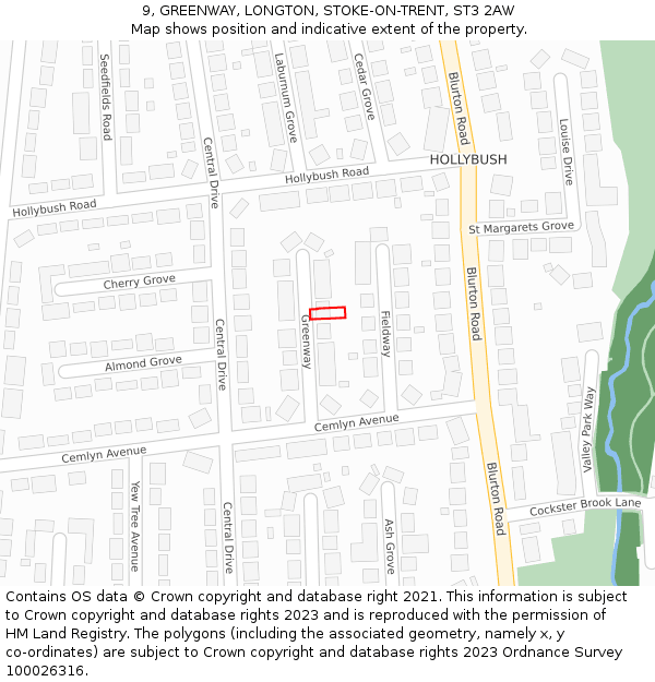 9, GREENWAY, LONGTON, STOKE-ON-TRENT, ST3 2AW: Location map and indicative extent of plot