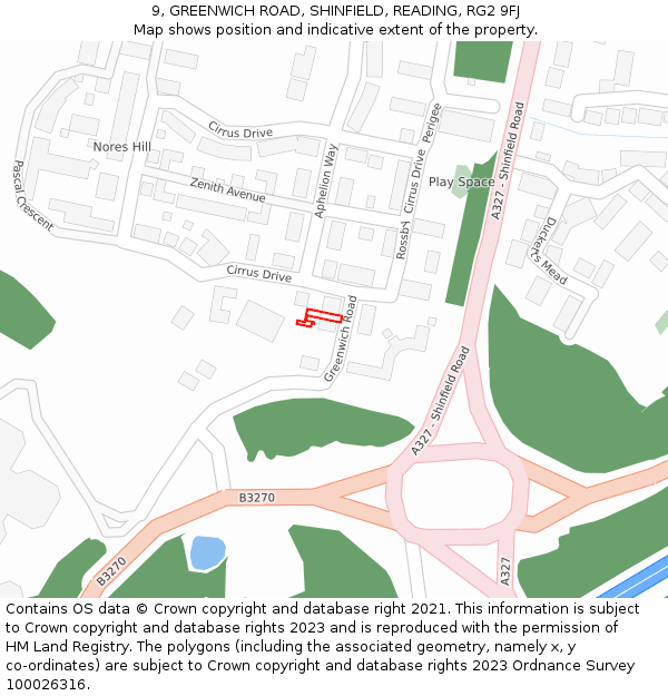 9, GREENWICH ROAD, SHINFIELD, READING, RG2 9FJ: Location map and indicative extent of plot