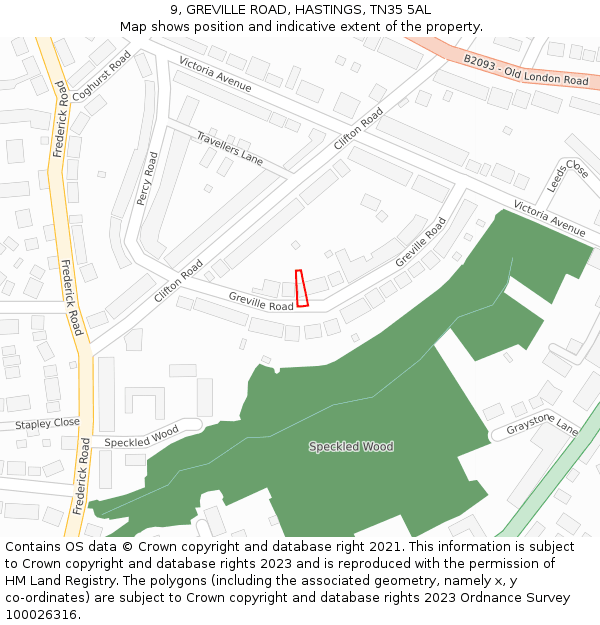 9, GREVILLE ROAD, HASTINGS, TN35 5AL: Location map and indicative extent of plot