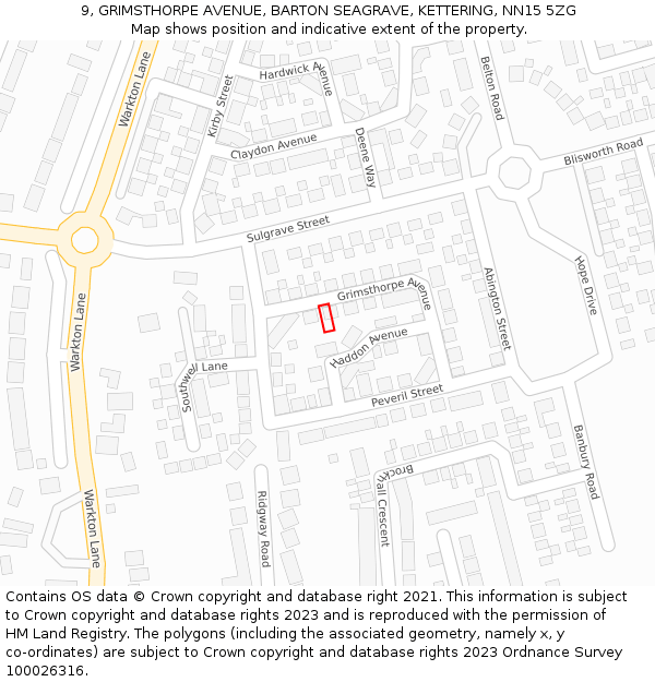 9, GRIMSTHORPE AVENUE, BARTON SEAGRAVE, KETTERING, NN15 5ZG: Location map and indicative extent of plot