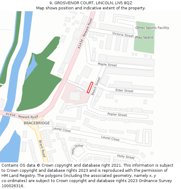 9, GROSVENOR COURT, LINCOLN, LN5 8QZ: Location map and indicative extent of plot