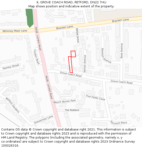 9, GROVE COACH ROAD, RETFORD, DN22 7HU: Location map and indicative extent of plot