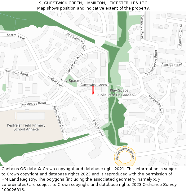 9, GUESTWICK GREEN, HAMILTON, LEICESTER, LE5 1BG: Location map and indicative extent of plot