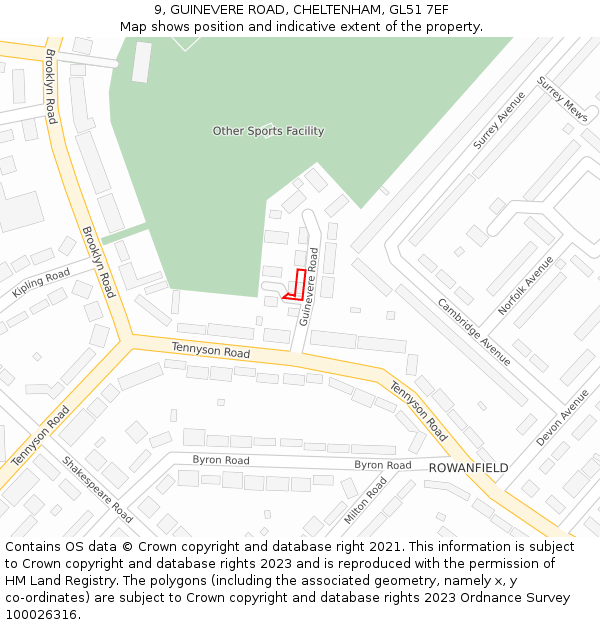 9, GUINEVERE ROAD, CHELTENHAM, GL51 7EF: Location map and indicative extent of plot