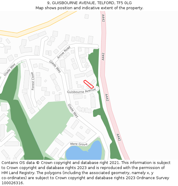 9, GUISBOURNE AVENUE, TELFORD, TF5 0LG: Location map and indicative extent of plot