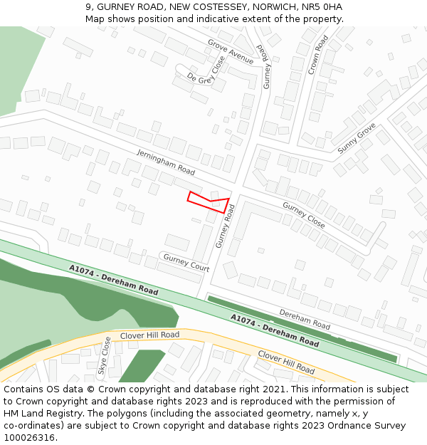 9, GURNEY ROAD, NEW COSTESSEY, NORWICH, NR5 0HA: Location map and indicative extent of plot
