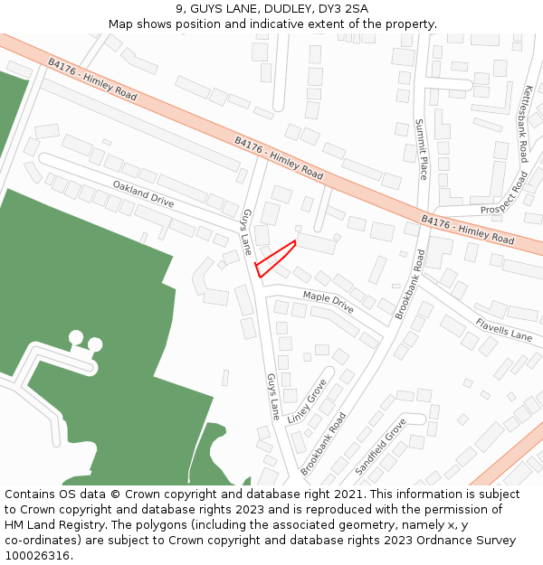9, GUYS LANE, DUDLEY, DY3 2SA: Location map and indicative extent of plot