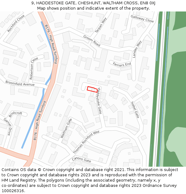 9, HADDESTOKE GATE, CHESHUNT, WALTHAM CROSS, EN8 0XJ: Location map and indicative extent of plot