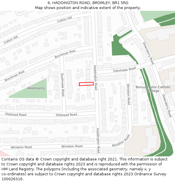 9, HADDINGTON ROAD, BROMLEY, BR1 5RG: Location map and indicative extent of plot