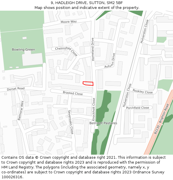 9, HADLEIGH DRIVE, SUTTON, SM2 5BF: Location map and indicative extent of plot